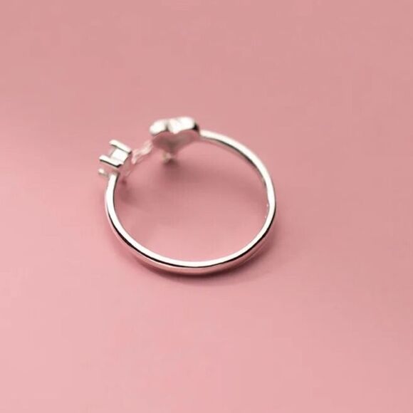 The Dainty Chain Heart ring adjustable 925 silver and moonstone - Picture 3 of 14